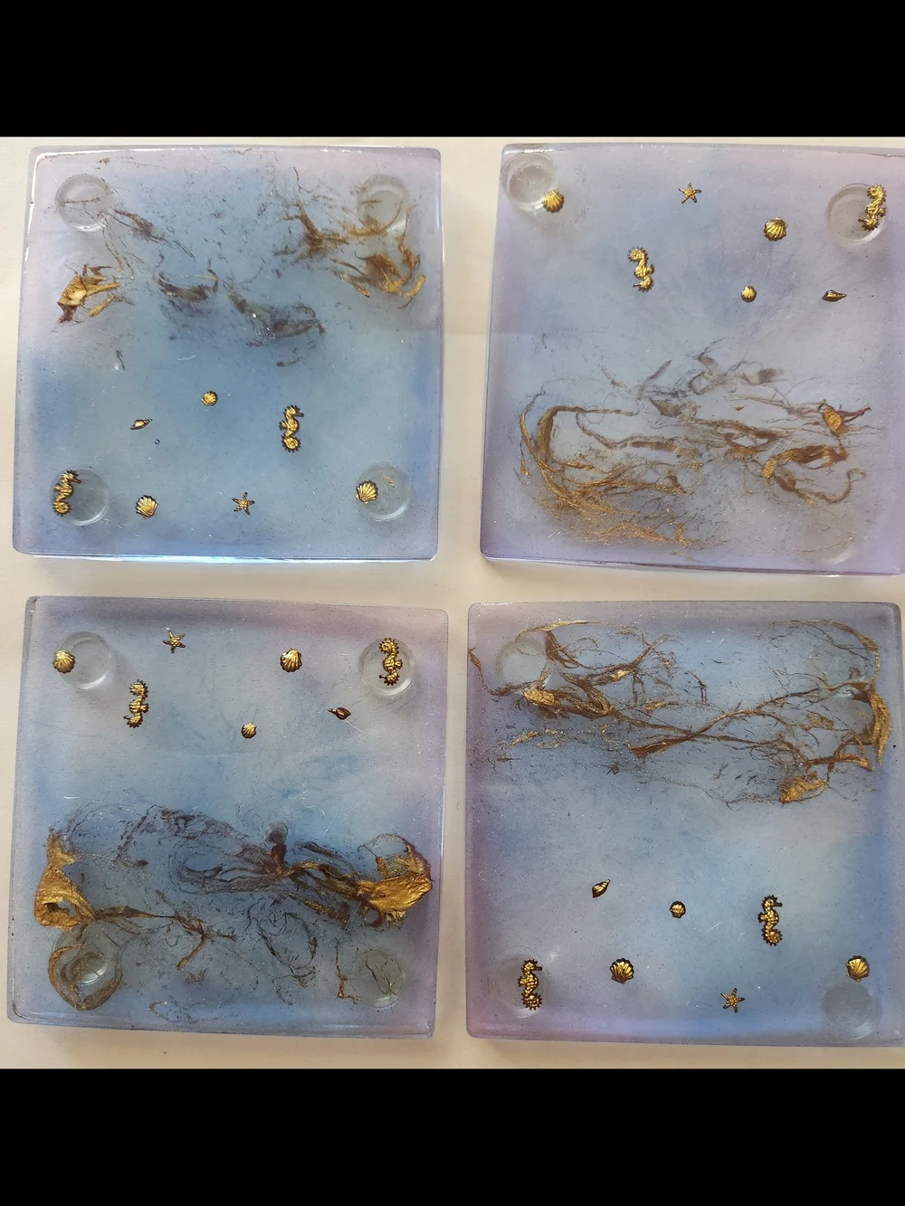 Blue and Gold Resin Coaster Set - Decorative Table Protectors